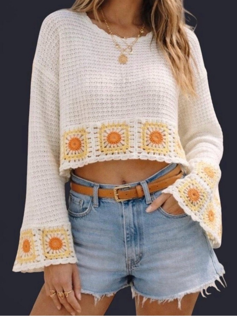 Sincerely Jules | Yellow & Orange Sunflower Crochet 🌻 Trim Sz XL